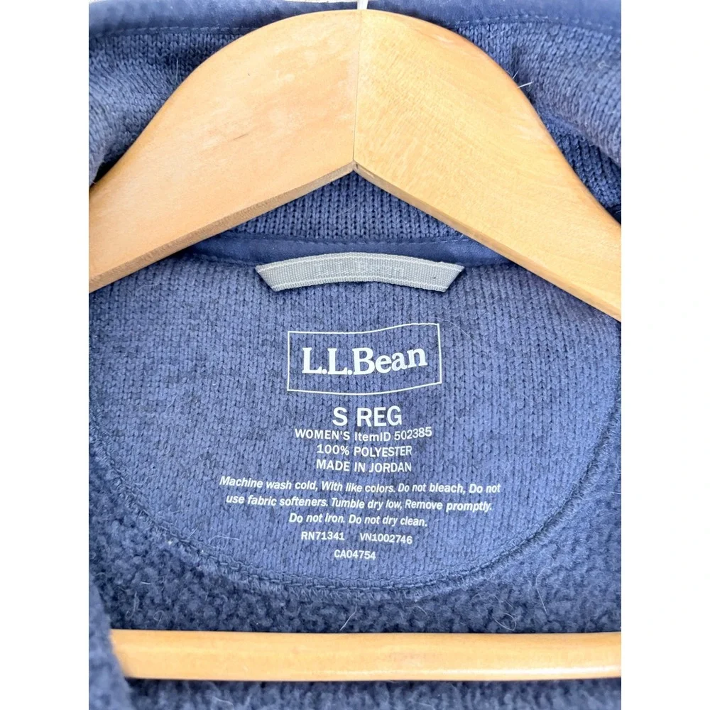 LL Bean Mens Sweater‎ Fleece Vest Blue Full Zip Mock Neck Uplight Logo Small S